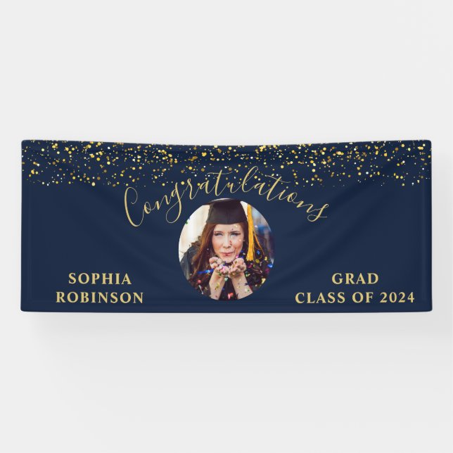 Banderoles Gold Blue Custom Photo Graduation Party (Horizontal)