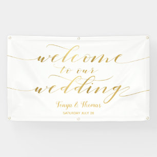 Banderoles Gold Calligraphy White Bienvenue À Notre Mariage