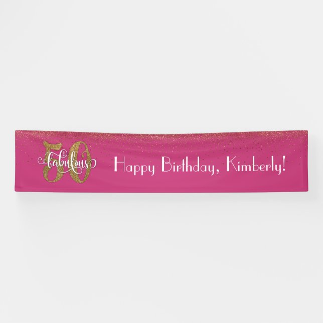 Banderoles Gold Confetti 50 & Fabulous Happy Birthday, Pink (Horizontal)