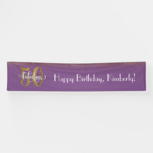 Banderoles Gold Confetti 50 & Fabulous Happy Birthday, Purple