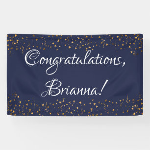 Banderoles Gold Faux Confetti, Dark Navy Blue Félicitations