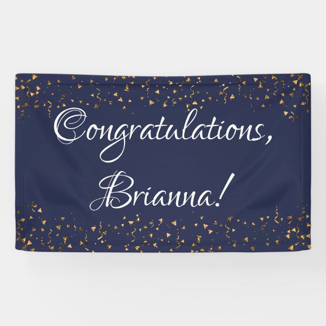 Banderoles Gold Faux Confetti, Dark Navy Blue Félicitations (Horizontal)