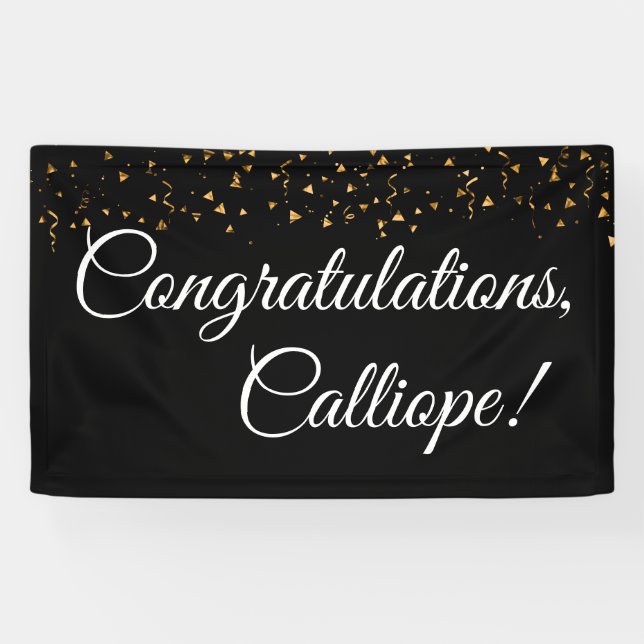 Banderoles Gold Faux Confetti White sur Black Félicitations (Horizontal)