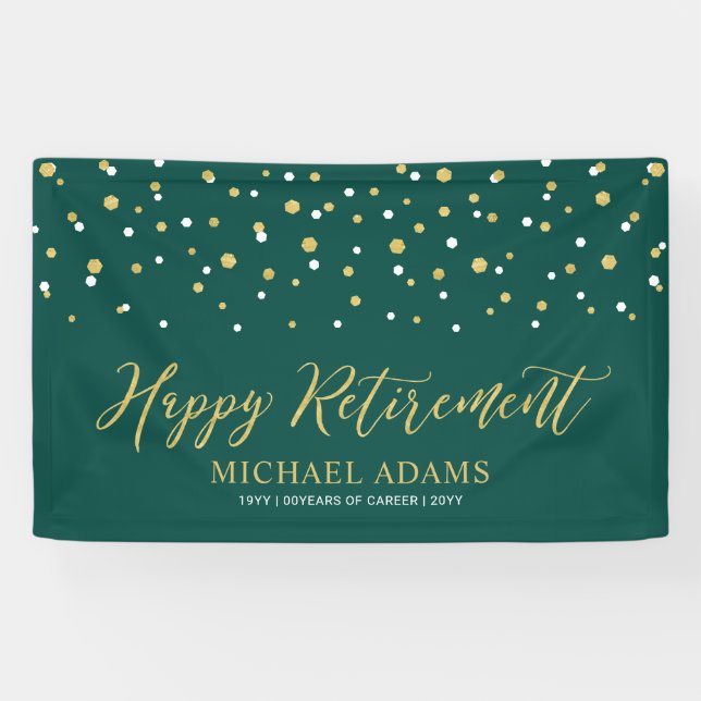 Banderoles Gold & Green Confetti | Joyeux parti de retraite (Horizontal)