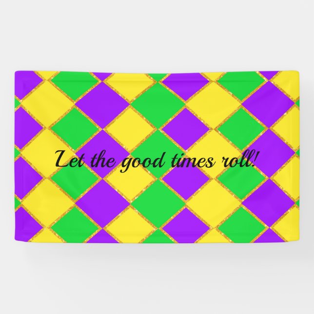 Banderoles Gold Green Mardi Gras Harlequin Motif (Horizontal)