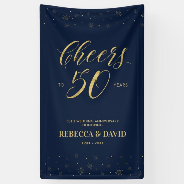 Banderoles Gold & Marine Moderne 50e anniversaire de Mariage (Vertical)