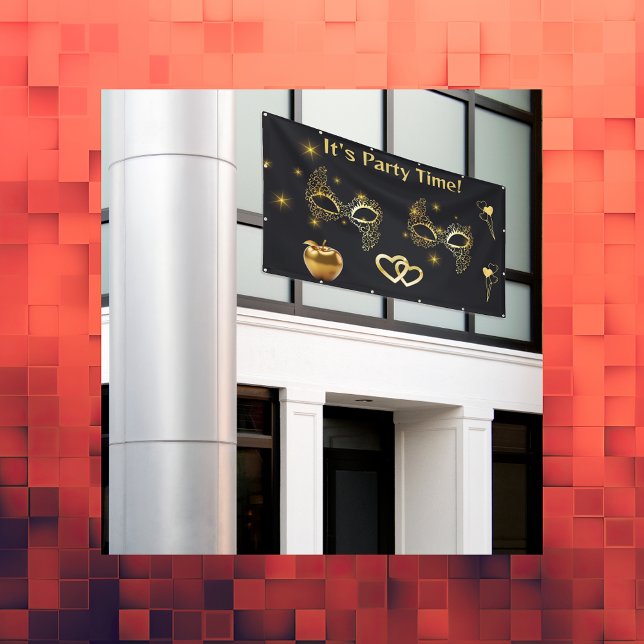 Banderoles Gold Masquerade C'est l'heure de la fête | (Créateur téléchargé)