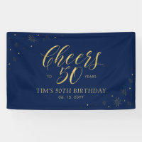 Gold & Navy Modern Cheers 50e fête d'anniversaire