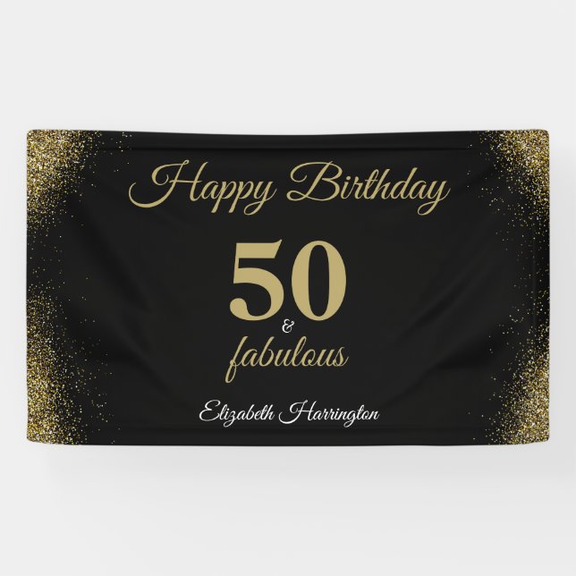 Banderoles Gold Parties scintillant Noir 50 Et Fabuleux Anniv (Horizontal)