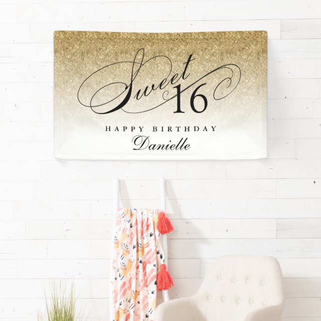 Banderoles Gold Parties scintillant Sweet 16 Anniversaire per (En situation)