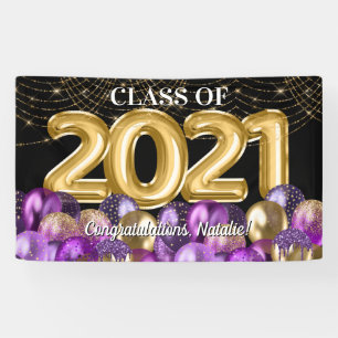Banderoles Gold Purple Ballons Classe de graduation de 2021