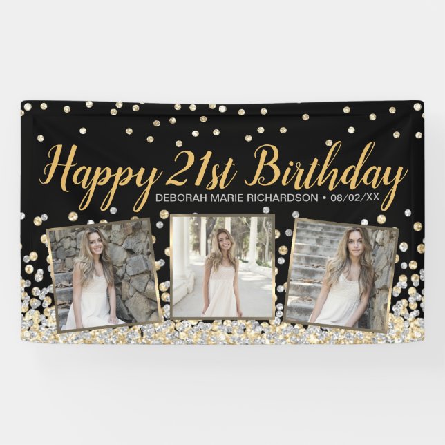 Banderoles Gold Silver Confetti Photo Collage 21e anniversair (Horizontal)