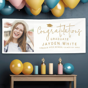 Banderoles Gold Simple Modern Script Photo Graduation Party