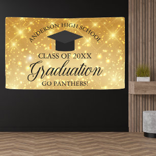 Banderoles Gold Sparkle Custom High School Graduation Party