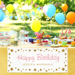 Banderoles Gold Stars Joyeux anniversaire
