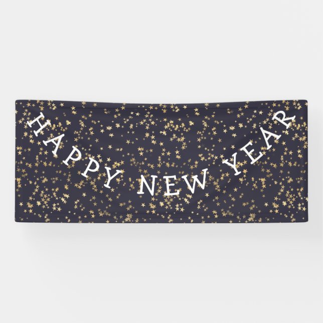 Banderoles Gold Stars Marine Bleu Bonne année (Horizontal)