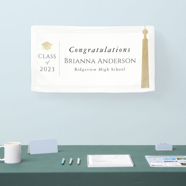 Banderoles Gold Tassel & Casquette White Graduation Party (Salon professionnel)