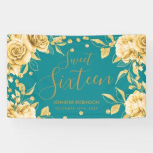 Banderoles Gold Turquoise Sweet 16 Parties scintillant Confet