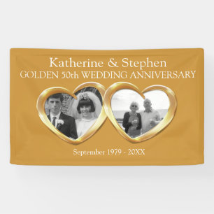 Banderoles Golden Mariage anniversaire 2 coeurs photo bannièr