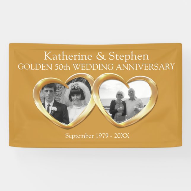 Banderoles Golden Mariage anniversaire 2 coeurs photo bannièr (Horizontal)