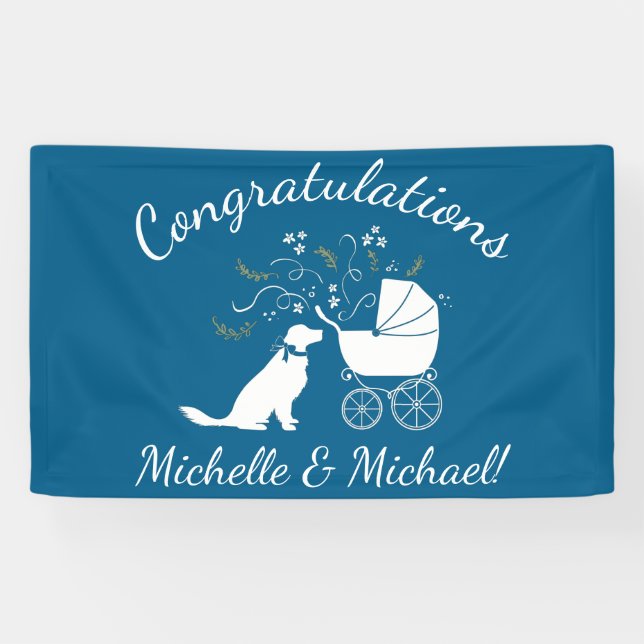 Banderoles Golden Retriever Baby shower chien bleu garçon (Horizontal)