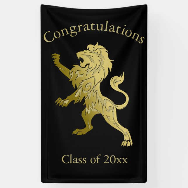 Banderoles Golden Royal Lion sur le nom personnel noir (Vertical)