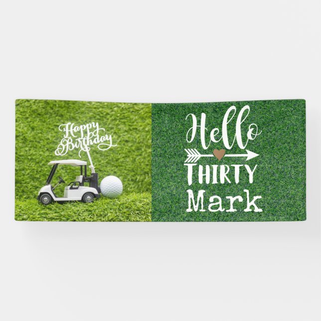 Banderoles Golf 30e anniversaire avec balle de golf sur gazon (Horizontal)
