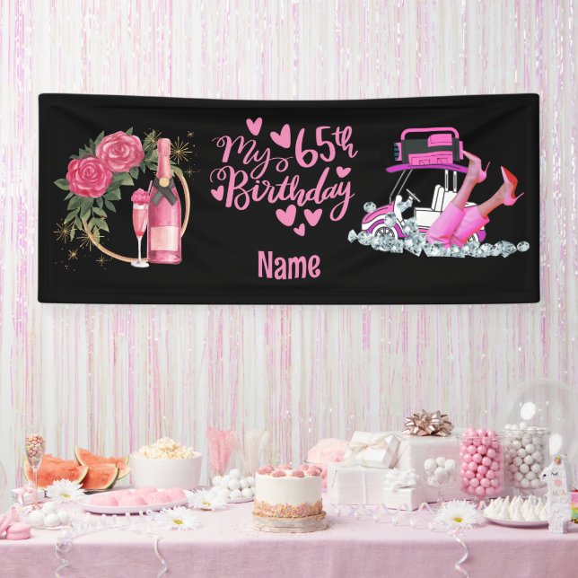 Banderoles Golf 65e anniversaire en thème rose pour femme gol (Fête)