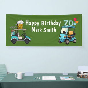 Banderoles Golf 70e anniversaire à Golfer avec Golf Cart drôl