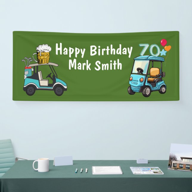 Banderoles Golf 70e anniversaire à Golfer avec Golf Cart drôl (Salon professionnel)