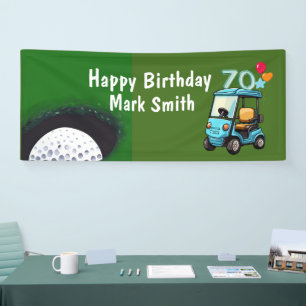 Banderoles Golf 70e anniversaire à Golfer avec Golf Cart drôl