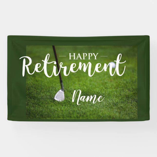 Banderoles Golf heureux retraite avec balle de golf sur banan (Horizontal)