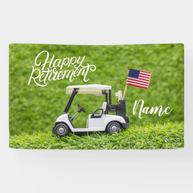 Banderoles Golf heureux retraite avec drapeau d'Amérique (Horizontal)
