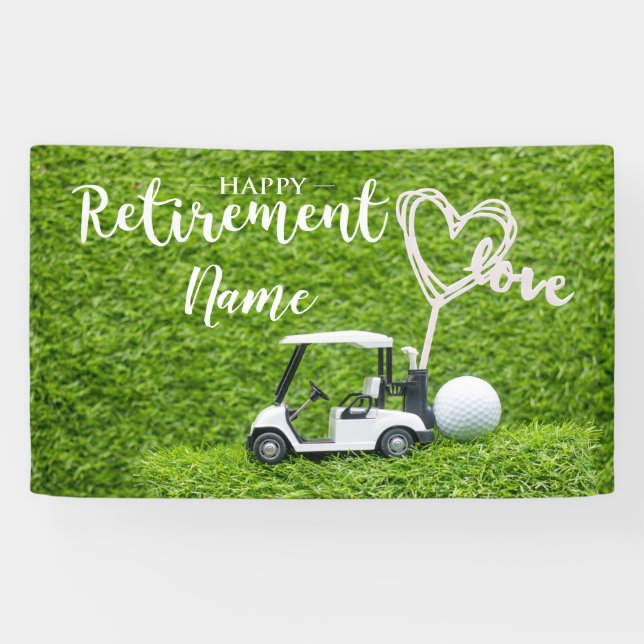 Banderoles Golf heureux retraite avec voiturette (Horizontal)