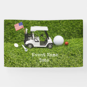 Banderoles Golf Party avec voiturette de golf et drapeau d'Am