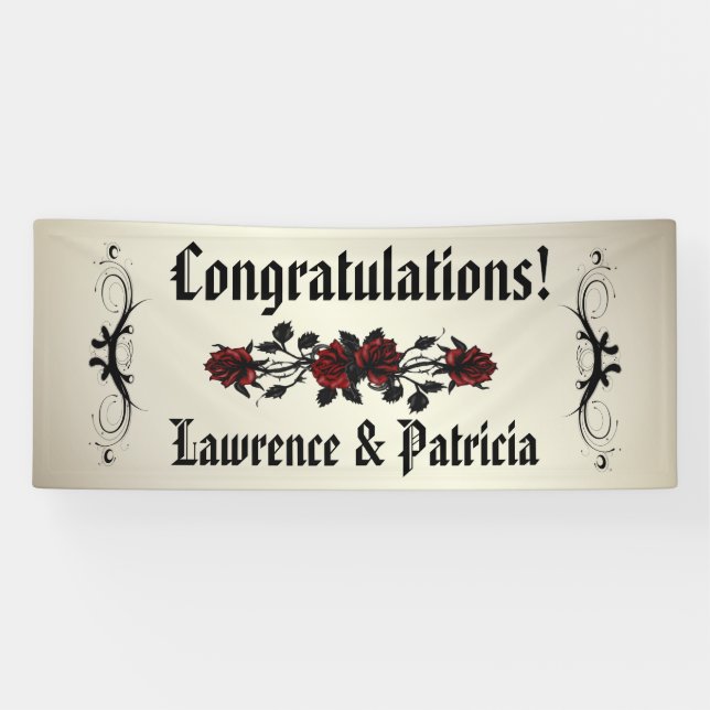 Banderoles Goth Red Rose Antique Mariage or (Horizontal)
