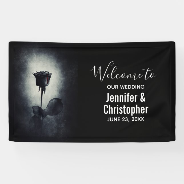 Banderoles Goth Rose noir goutte de sang Mariage Macabre (Horizontal)
