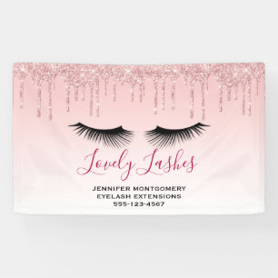 Banderoles Gouttes de paillettes roses modernes et cils noirs