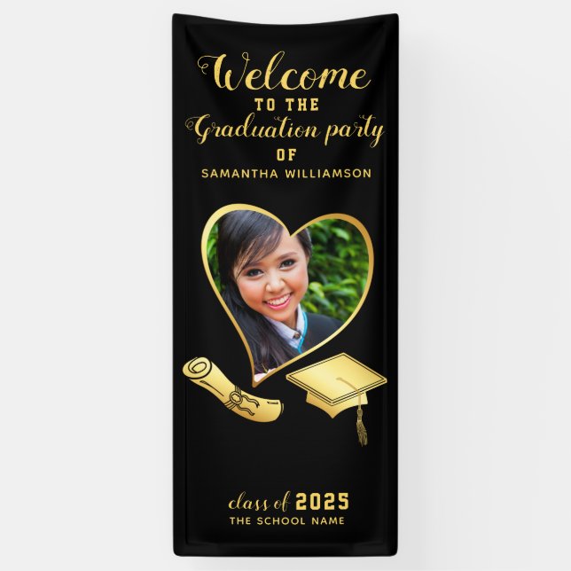 Banderoles Graduate Class 2025 Black Gold Graduation Welcome (Vertical)