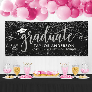 Banderoles Graduate moderne Argent Script Graduation Party