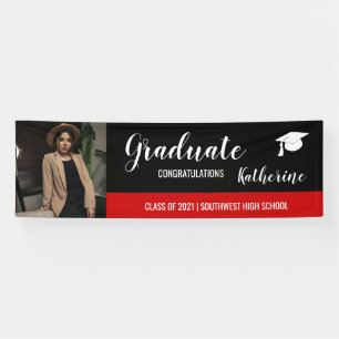 Banderoles Graduate Photo Congratulations Black Red Banner
