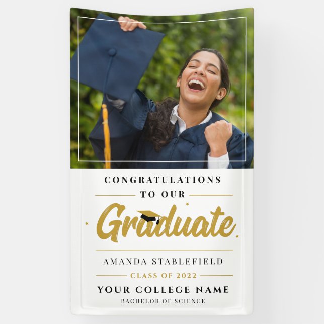 Banderoles Graduate Photo Modern Script Graduation Party (Vertical)