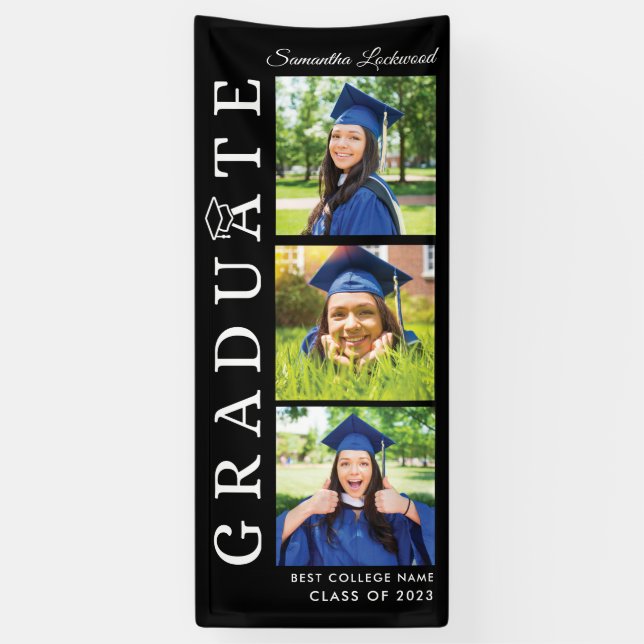 Banderoles Graduation 2025 Photo Collage noir et blanc Grad (Vertical)