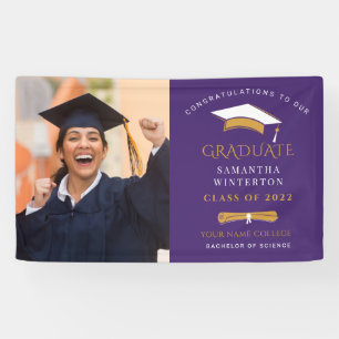 Banderoles Graduation 2025 Photo Gold Purple Grad Party