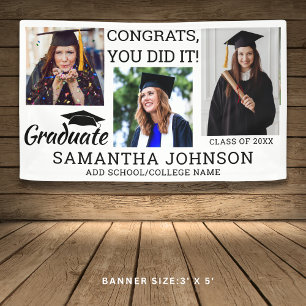 Banderoles Graduation 3 Photo Félicats Grad 2025 Noir Blanc
