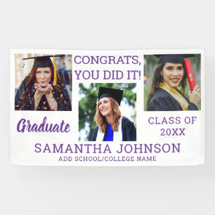 Banderoles Graduation 3 Photo Purple Congrats Graduate 2025