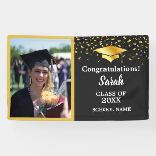 Banderoles Graduation Black & Gold Custom Photo Class Of 2024