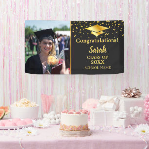 Banderoles Graduation Black & Gold Custom Photo Class Of 2024