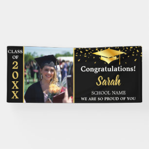 Banderoles Graduation Black & Gold Custom Photo Class Of 2025