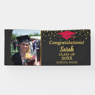 Banderoles Graduation Black & Red Classe Photo Personnalisée 